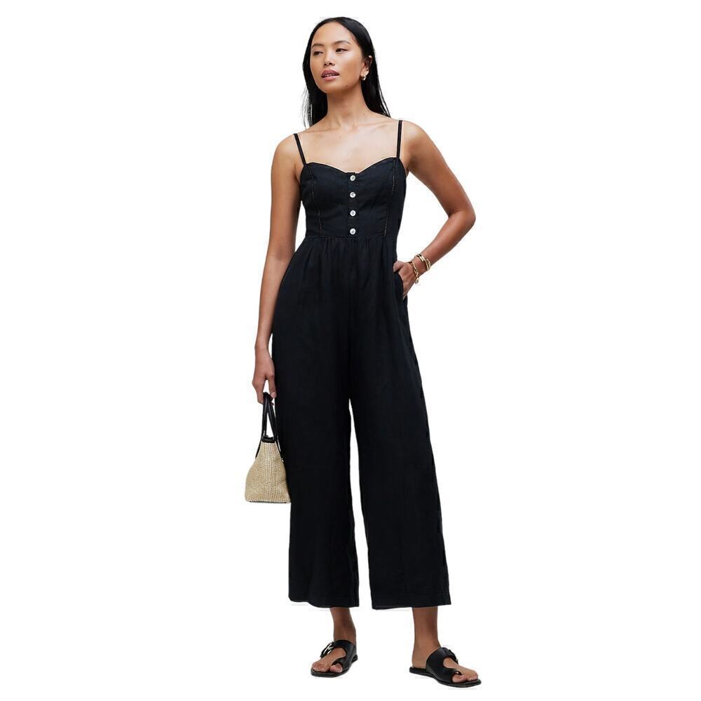 Madewell Women's Sleeveless Wide-Leg Jumpsuit in 100% Linen Black 0